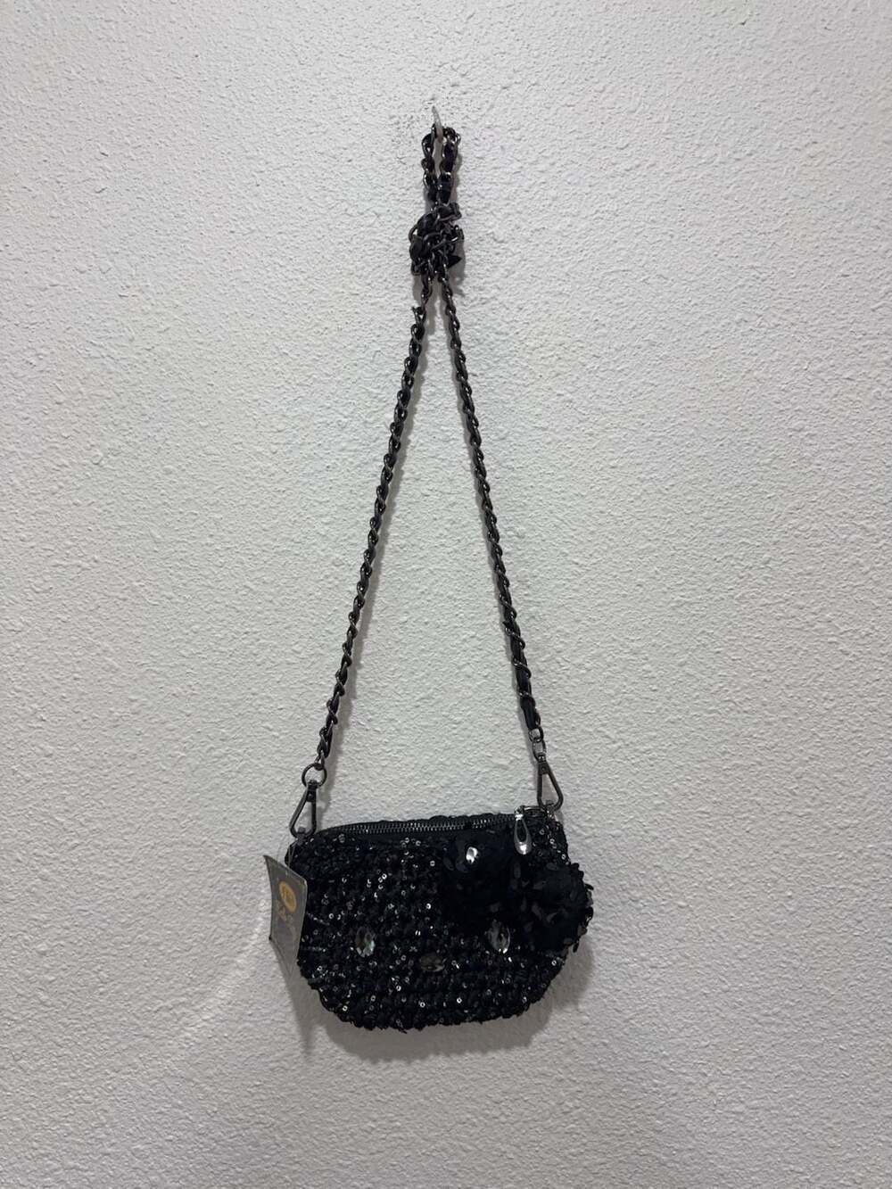 Y2K Sanrio Hello Kitty Black Sequin Crochet Chain Pouch Bag